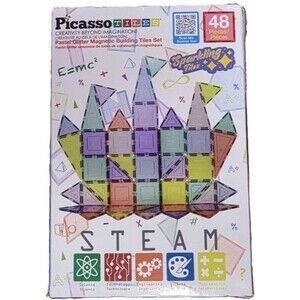 Picassotiles 48 Piece Pastel Glitter Magnetic Building Tiles Set NEW 3+